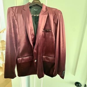 Men's INC Burgundy 2 Button XXL Velvet  Black Accent Blazer Sportcoat Worn 2X